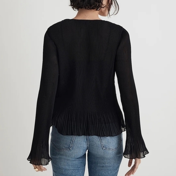 Madewell Pleated Flare-Sleeve Top in True Black size Small NWT NN935 - Picture 4 of 16